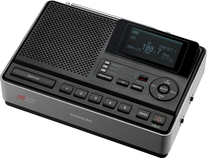 Sangean CL-100 front panel showing buttons and clear LCD, easy operation benefit