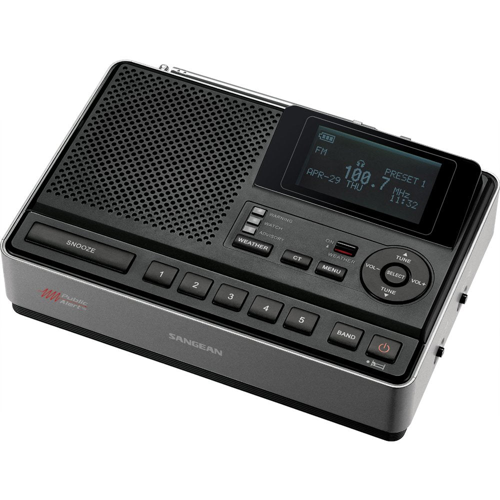 Sangean CL-100 rear view with aux and external alert jacks, flexible connectivity benefit