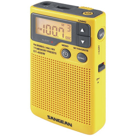 Sangean DT-400W front view in yellow, ideal for quick weather alerts