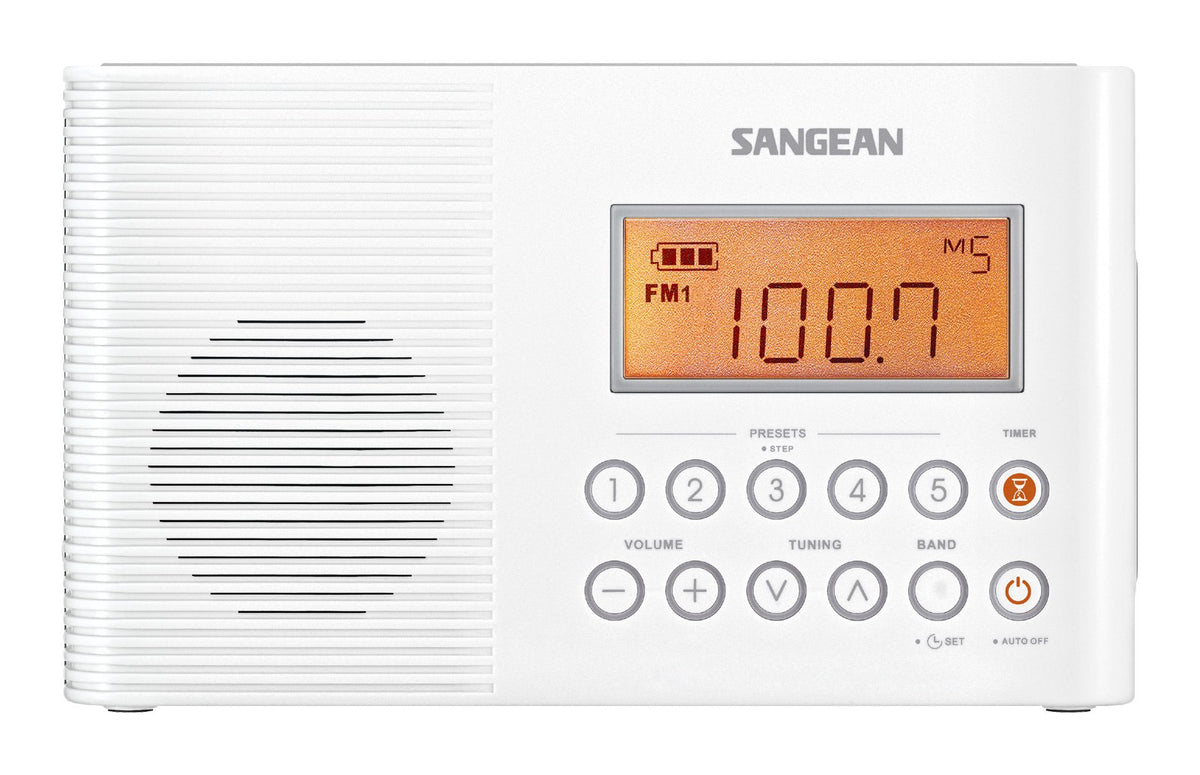 Sangean H201 IPX7 waterproof body for safe shower listening and outdoor use
