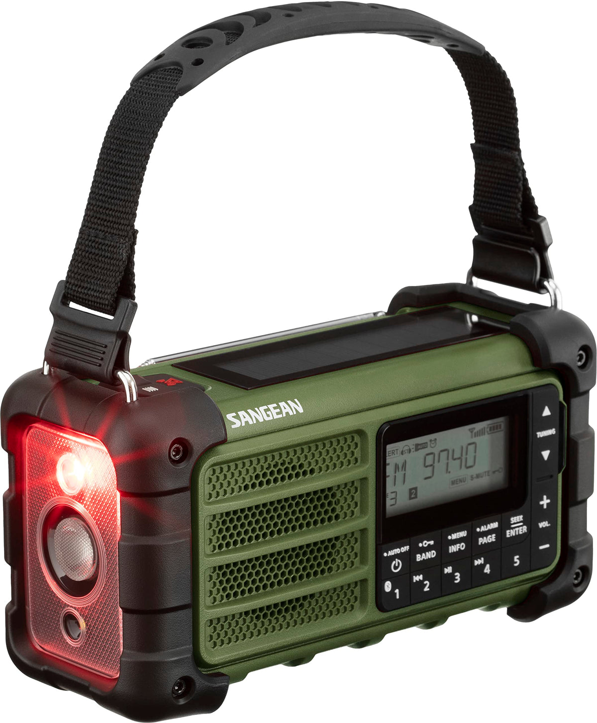 Sangean MMR-99 USB-C and DC-Out charging for accessories and devices.