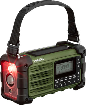 Sangean MMR-99 USB-C and DC-Out charging for accessories and devices.