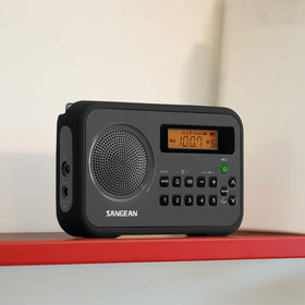 Sangean PR-D18BK backlit display enabling easy tuning in dim environments.