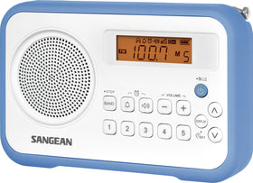 Sangean PR-D18BU front view with bumper, durable portable radio for travel