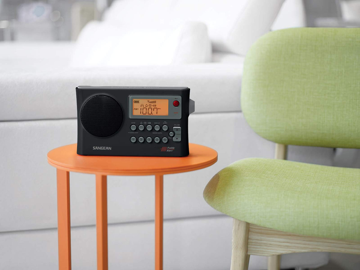 Sangean PR-D4W emergency alert indicator supports preparedness during storms.