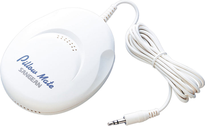 Sangean PS-100 front view showing slim profile and 3.5mm cable for private listening