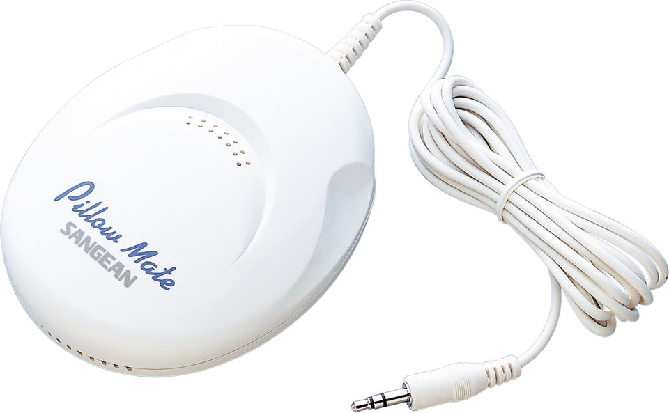 Sangean PS-100 front view showing slim profile and 3.5mm cable for private listening