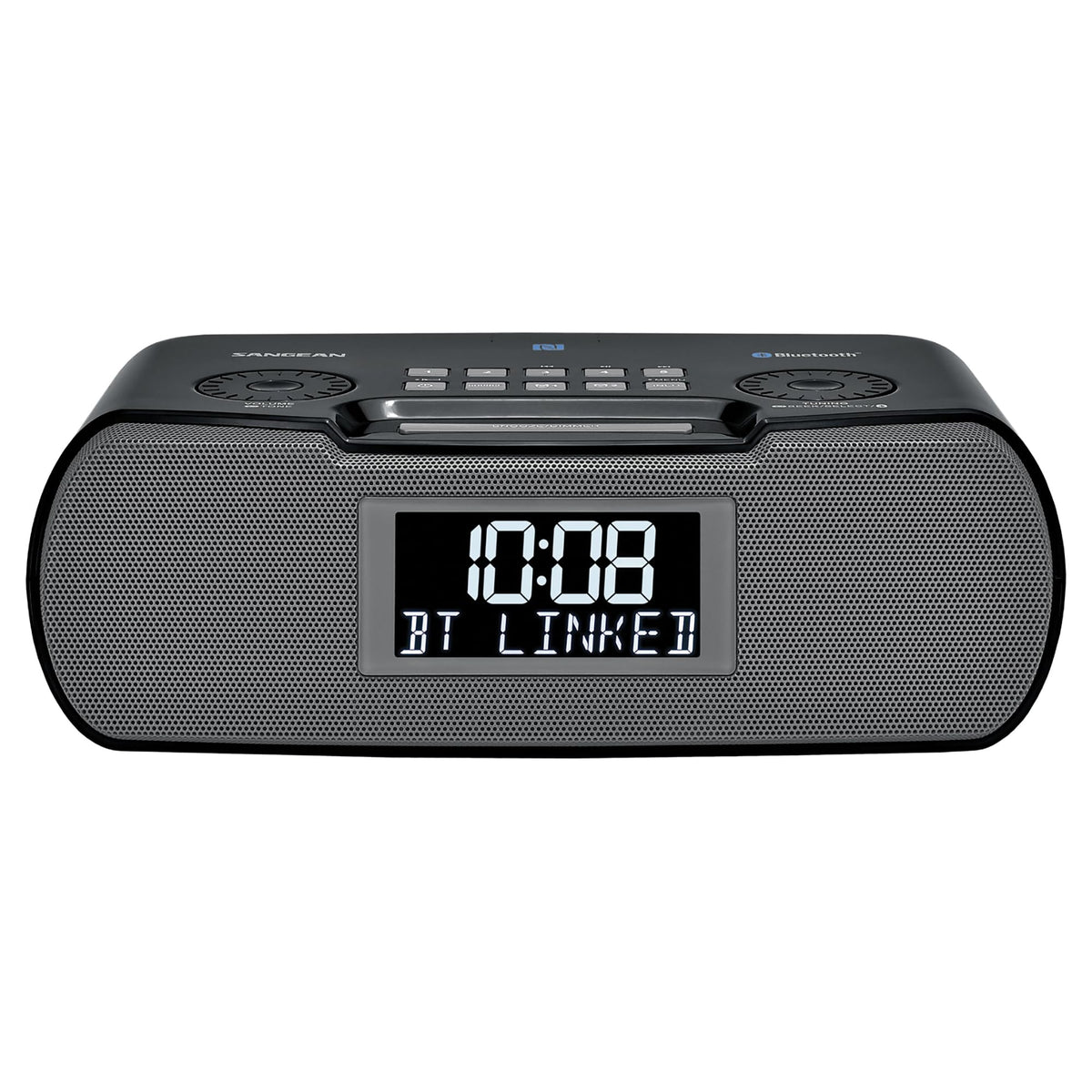 Sangean RCR-20 USB charging port powering a phone at bedside