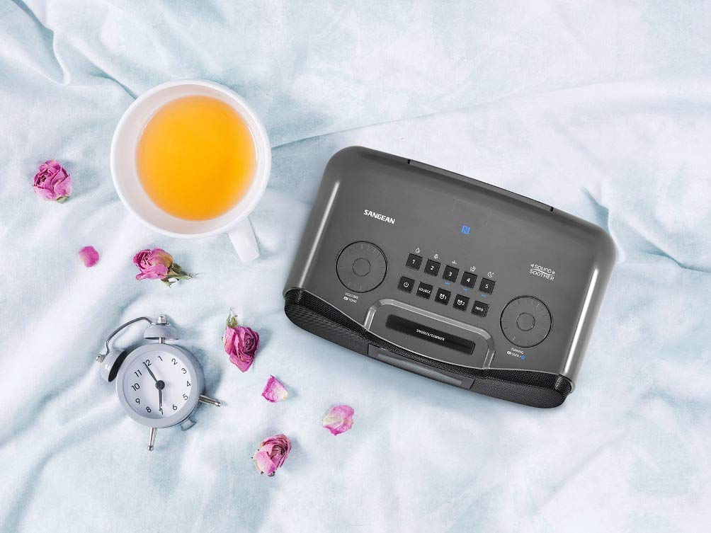 Sangean RCR-30 slate-gray finish complements bedside decor
