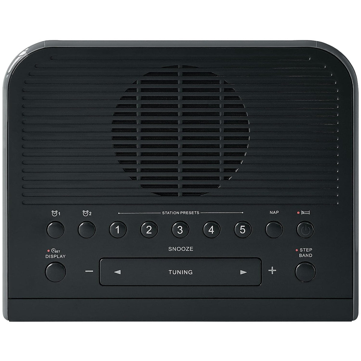 Sangean RCR-5BK angled controls demonstrate flexible alarm and timer options.