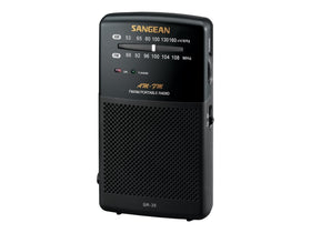 Sangean SR-35 front view showing speaker and controls, clear portable listening