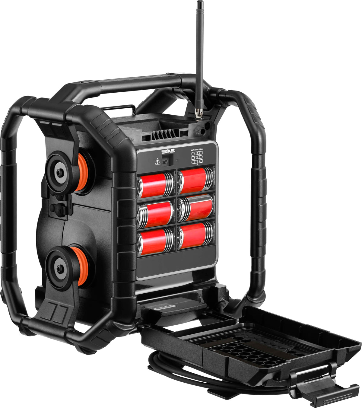 Sangean U7HD IP65 seal indicating dustproof and waterproof protection at construction sites.