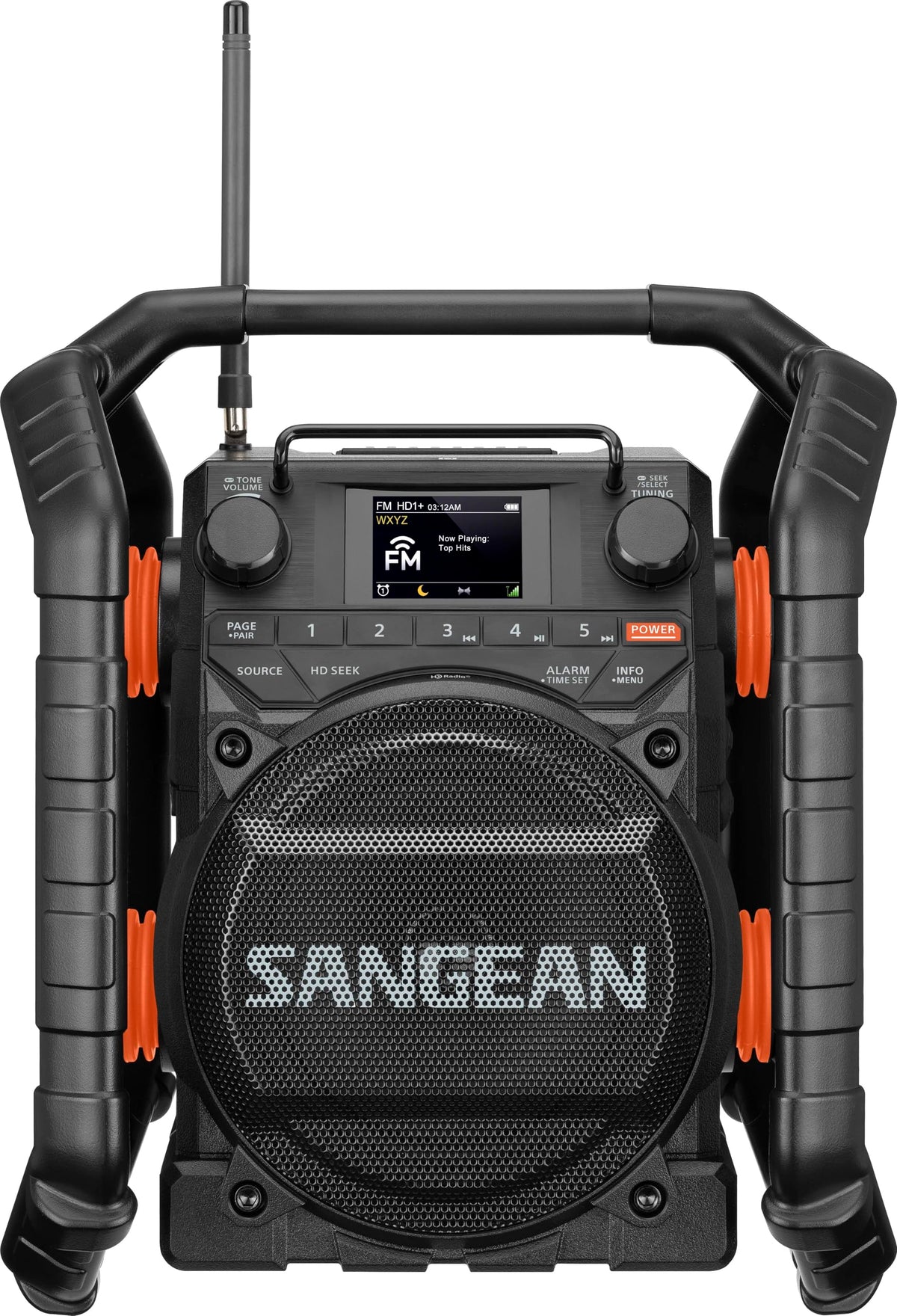 Sangean U7HD rugged roll cage close-up showing shock resistance for tough environments.