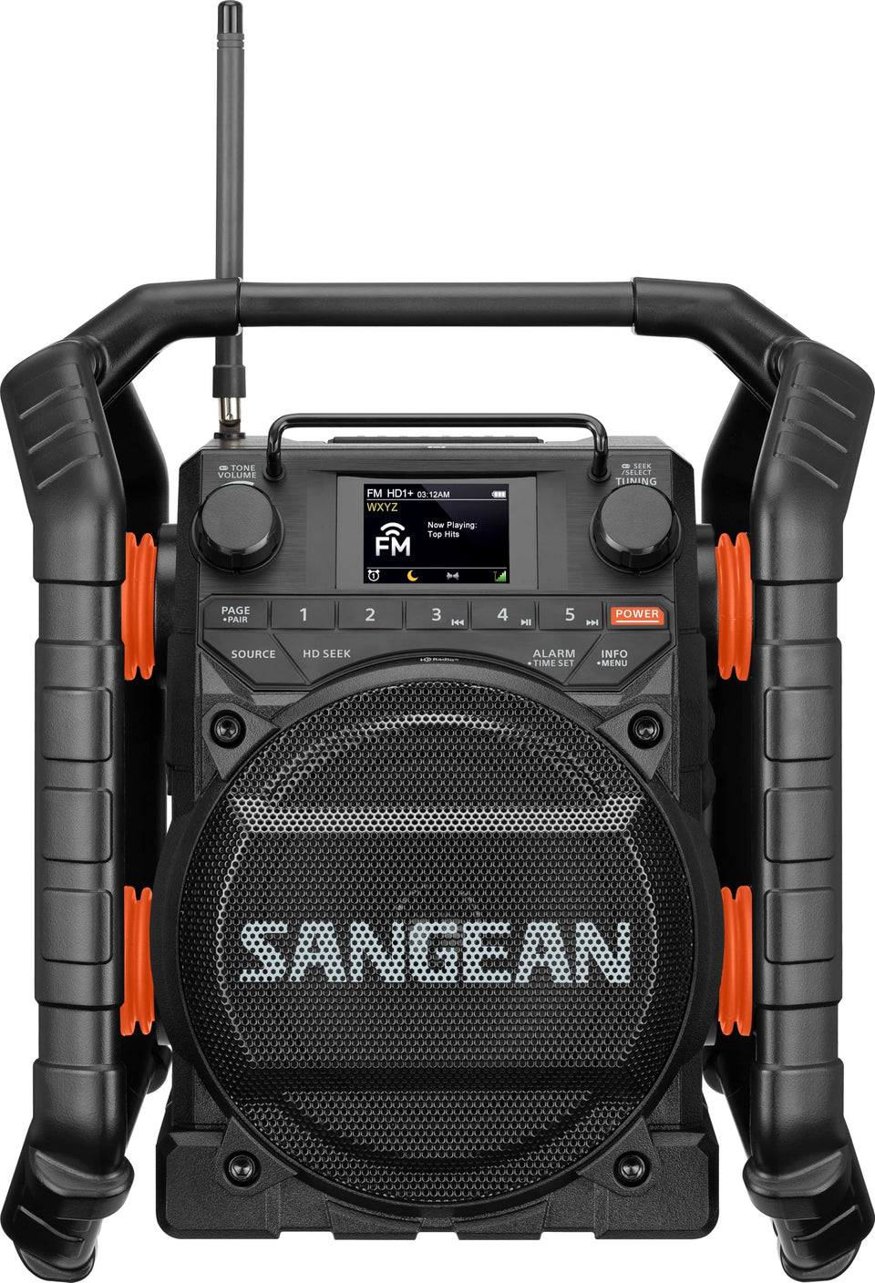 Sangean U7HD rugged roll cage close-up showing shock resistance for tough environments.