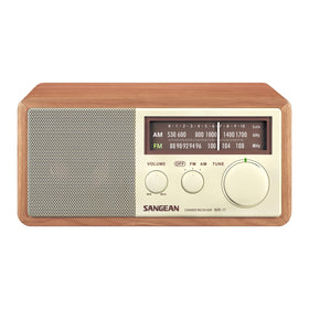 Sangean WR-11 wood cabinet side view highlighting slim profile