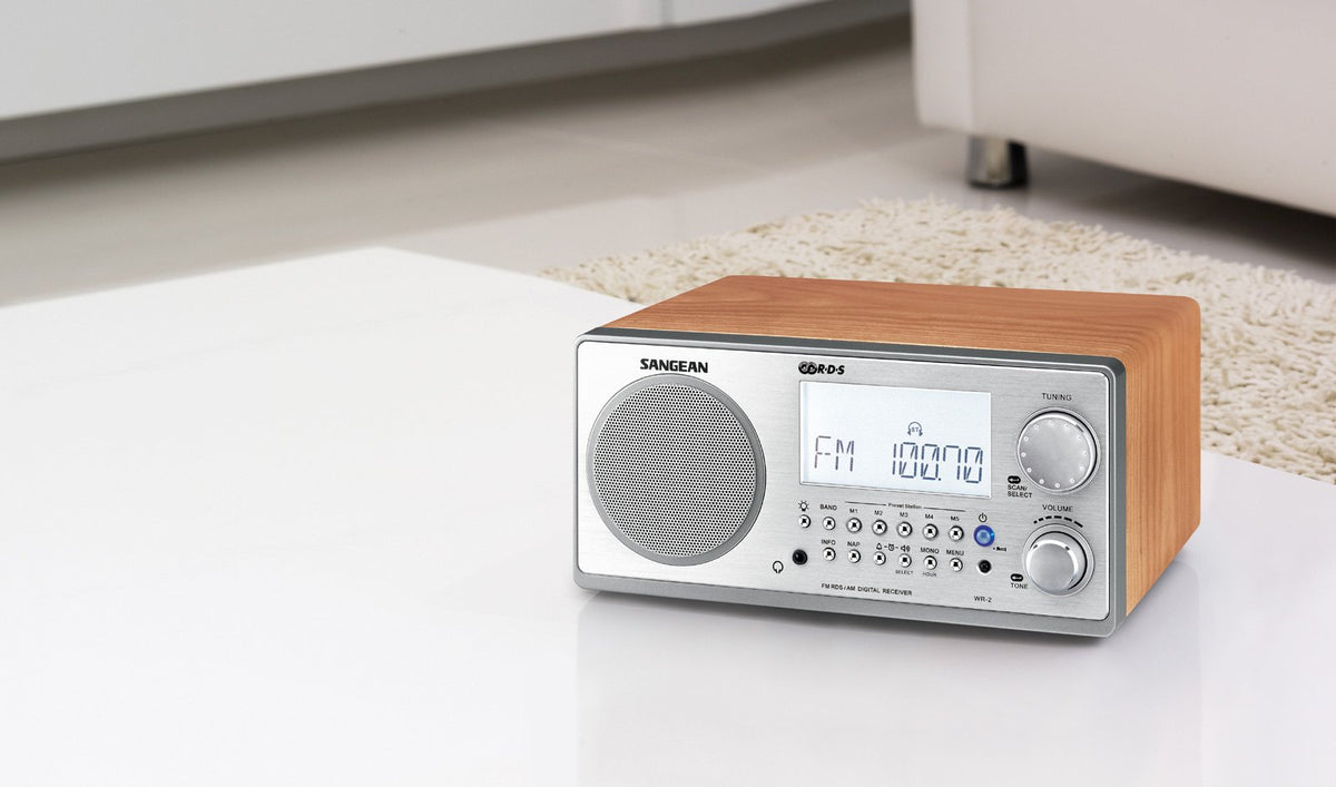 Sangean WR-2 7-watt amplifier powers balanced sound in small rooms.