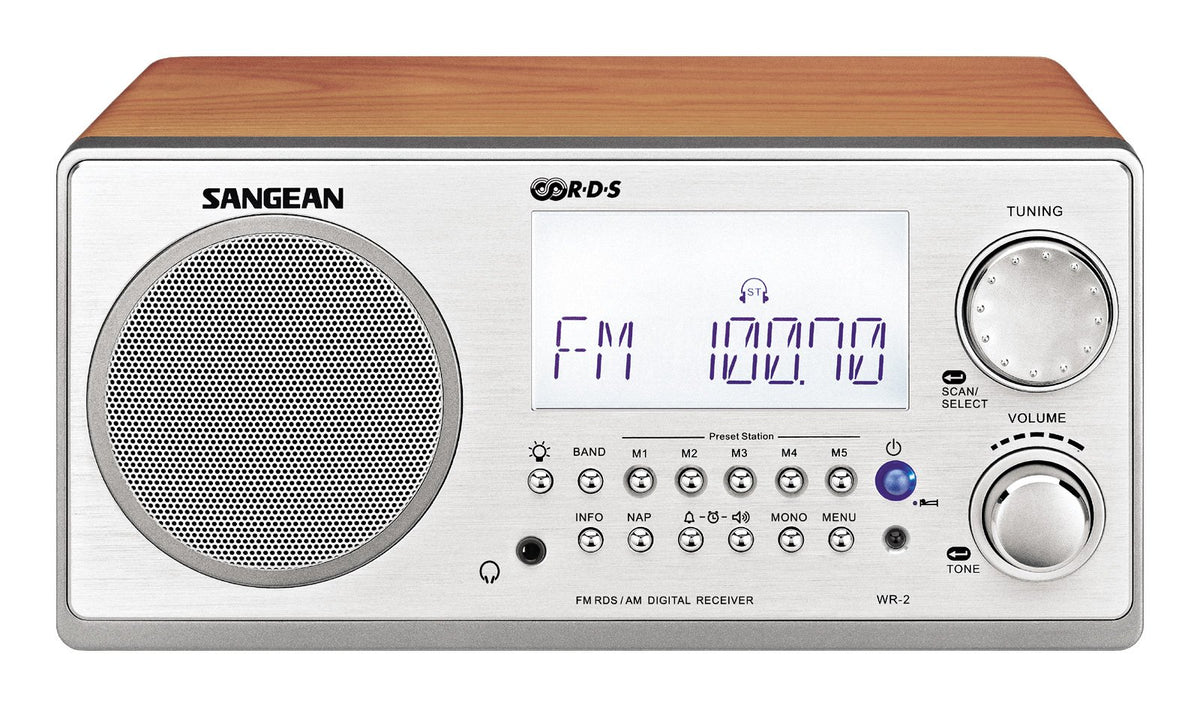 Sangean WR-2 acoustic bass compensation enhances depth in a compact cabinet.