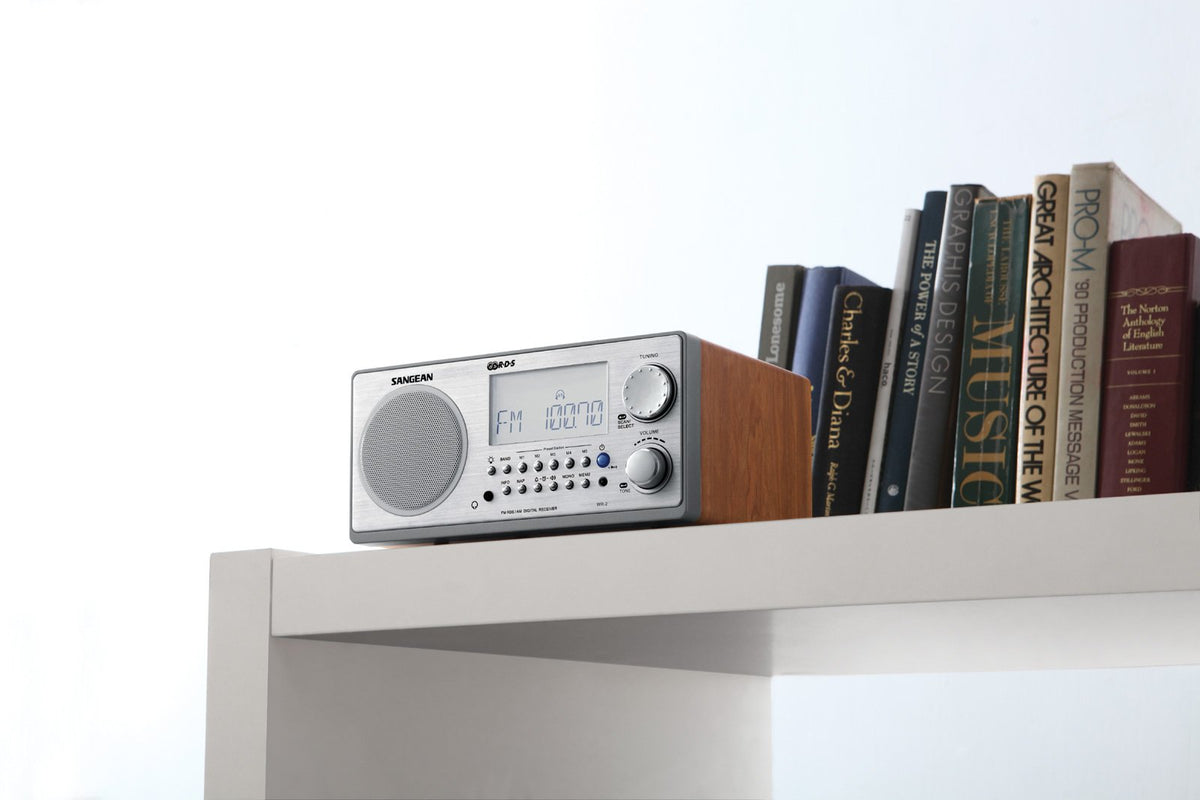 Sangean WR-2 large backlit LCD improves readability in dim light.