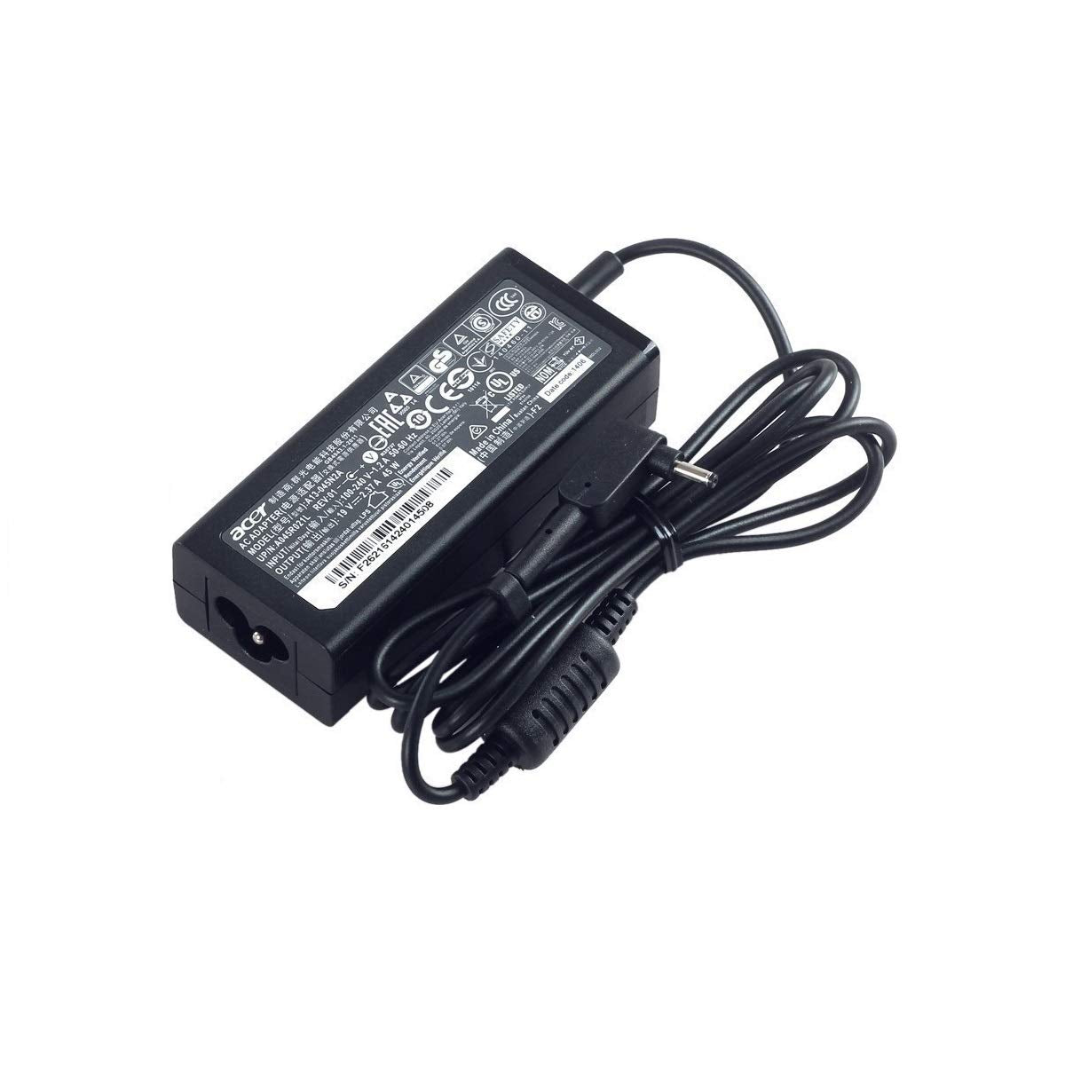 SANISI Acer 19V adapter close-up showing slim-pin tip for precise fits