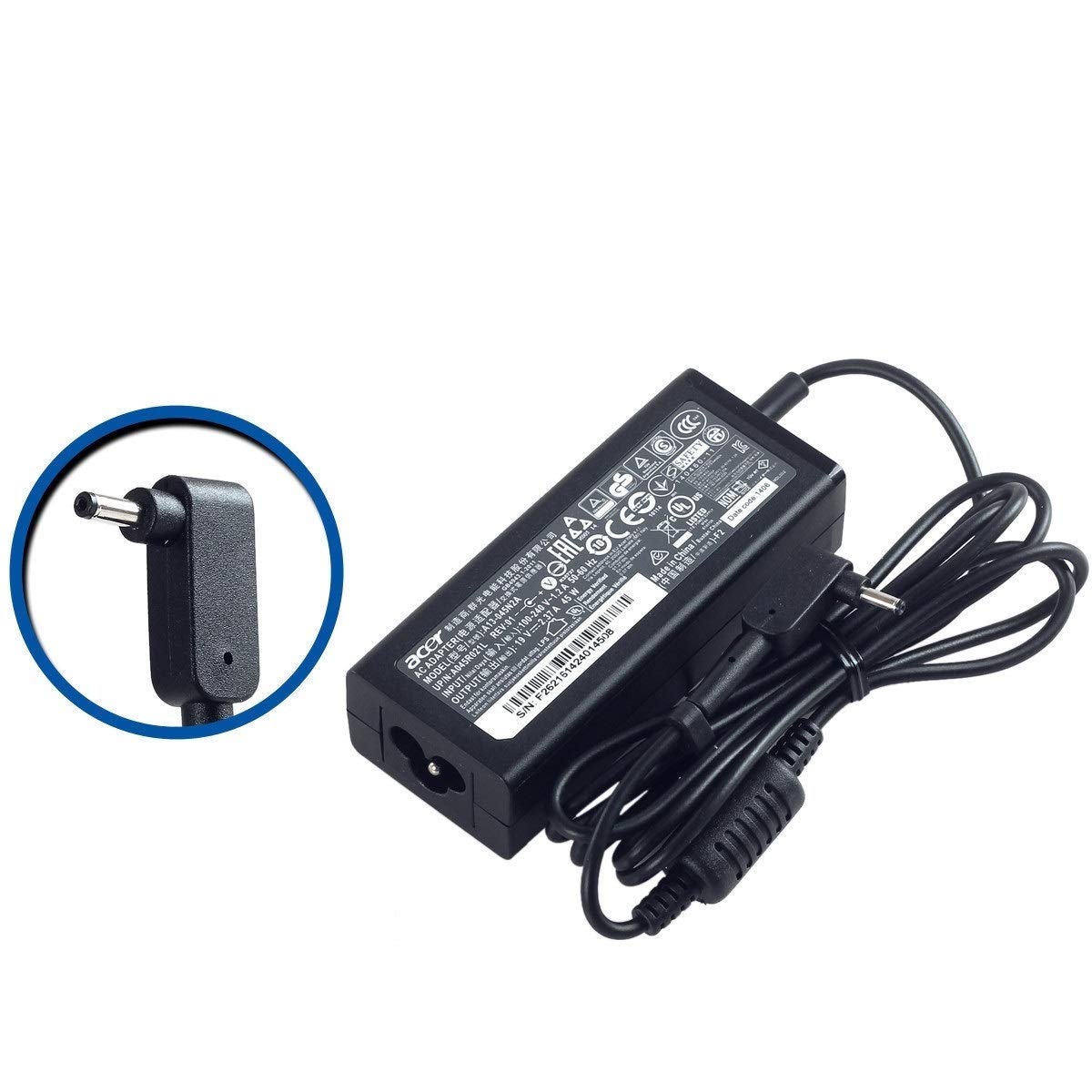 SANISI Acer Aspire Cloudbook adapter highlighting 19V 2.37A 45W output