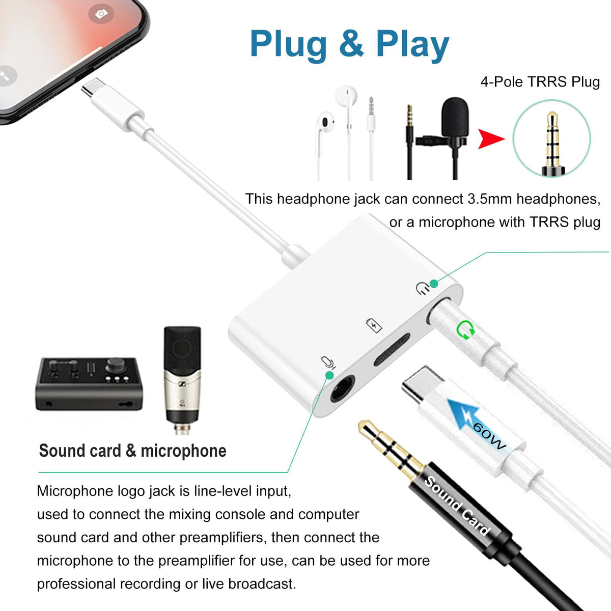 Sanjyut USB-C charging-port keeps devices powered during long sessions.