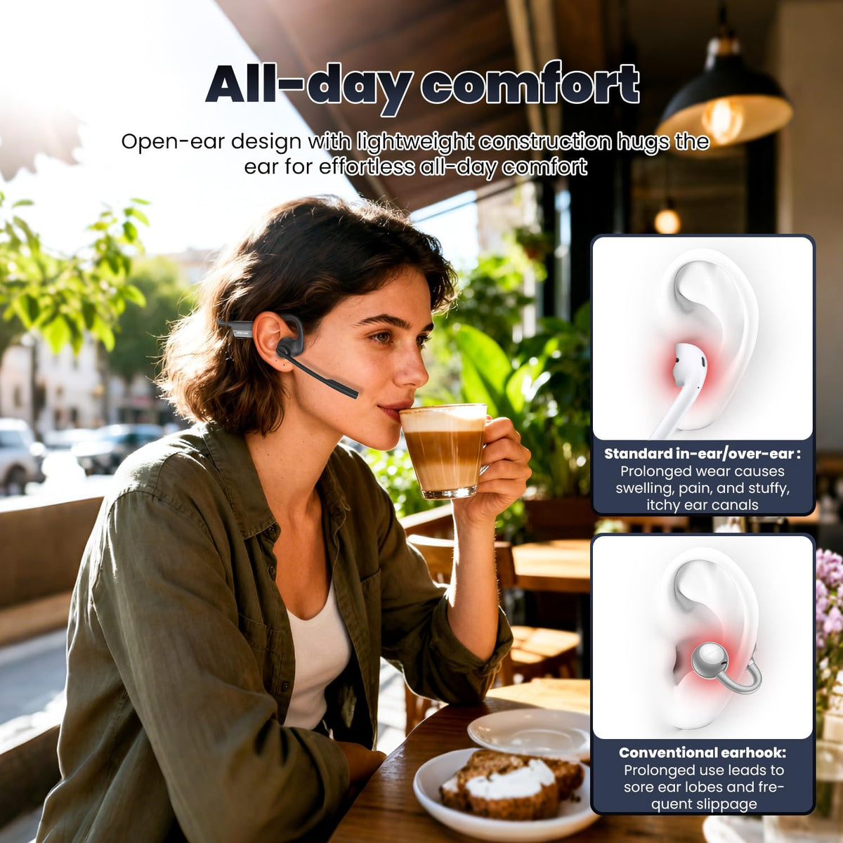 SANOTO open-ear headphones with mic deliver crystal-clear calls in noisy environments