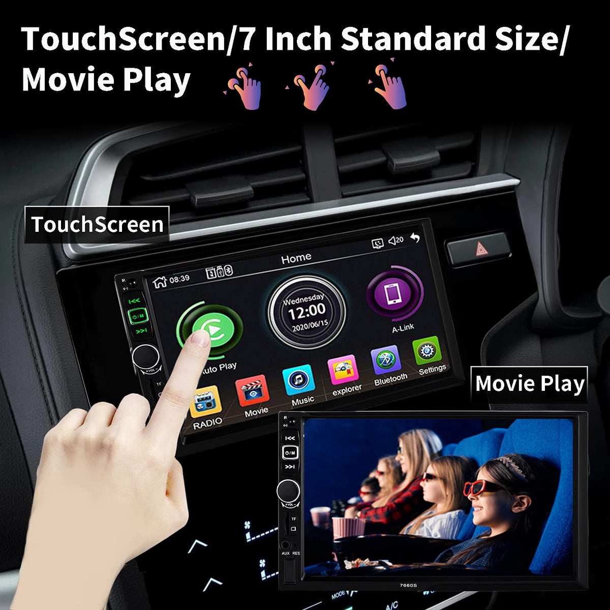 SANPTENT USB, SD, and AUX inputs for versatile media playback.