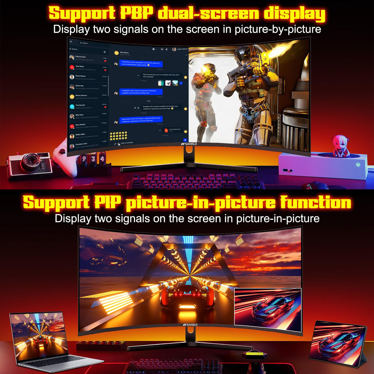 SANSUI 1ms MRPT and 240Hz reduce motion blur for fast gameplay.