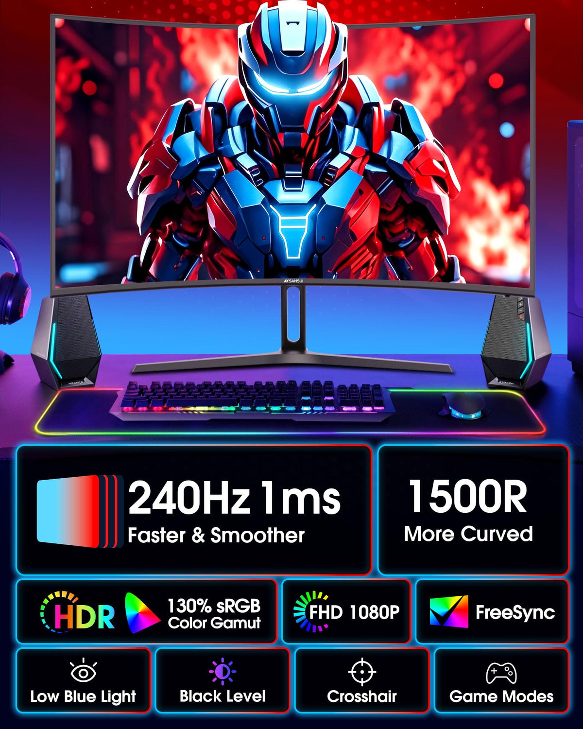 SANSUI 240Hz gaming monitor highlights fast action response and silky gameplay