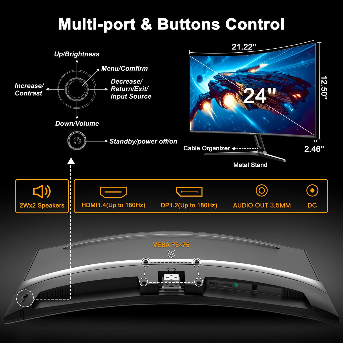 SANSUI built-in speakers provide convenient audio without extra speakers