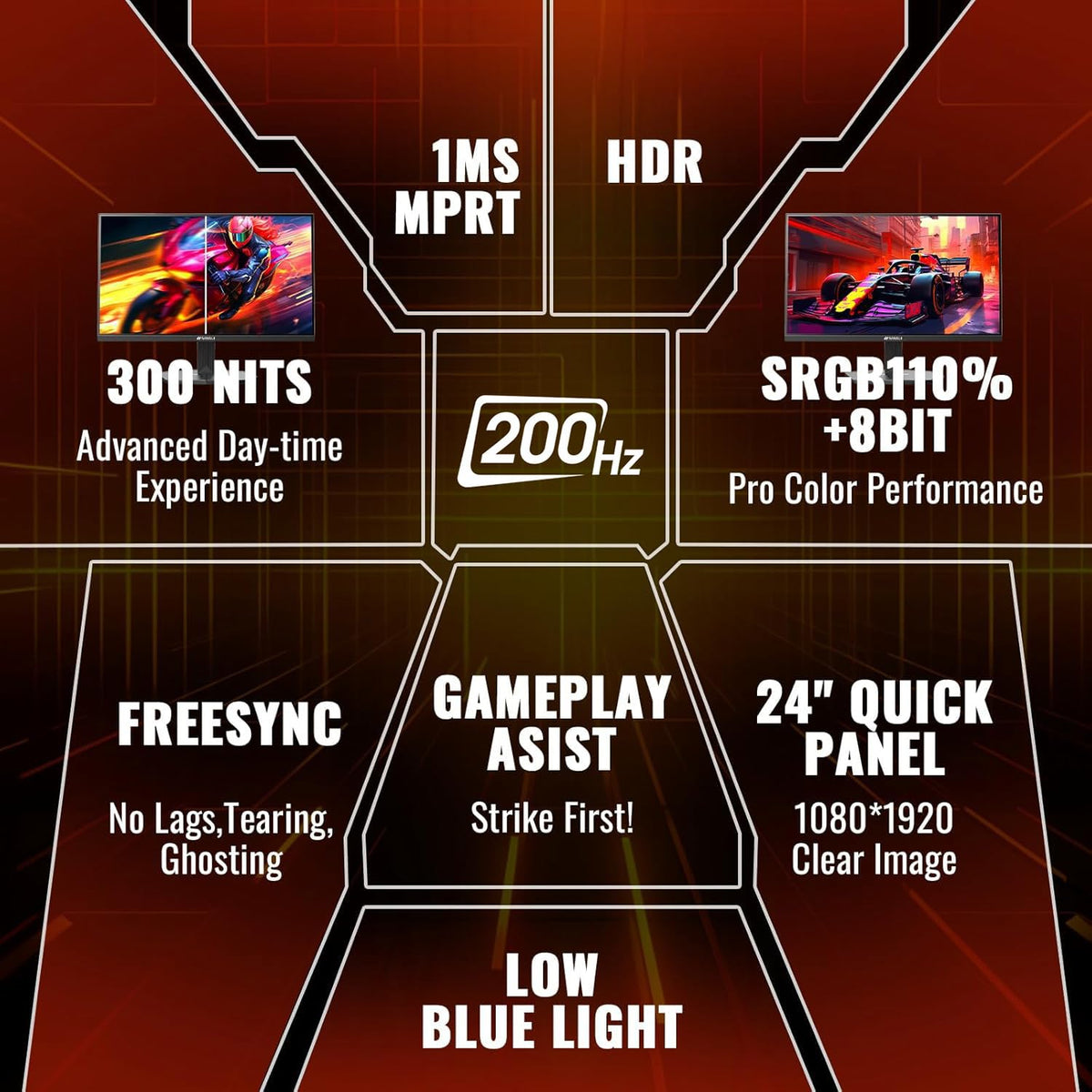 SANSUI 24in 200Hz display enables ultra-smooth motion in fast games.