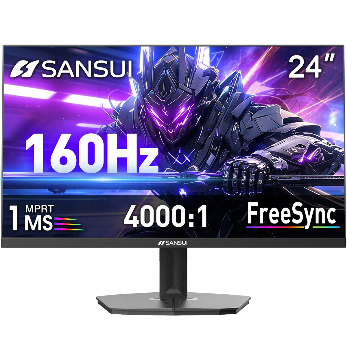 Sansui 24-inch front view showing a bright, responsive gaming display.
