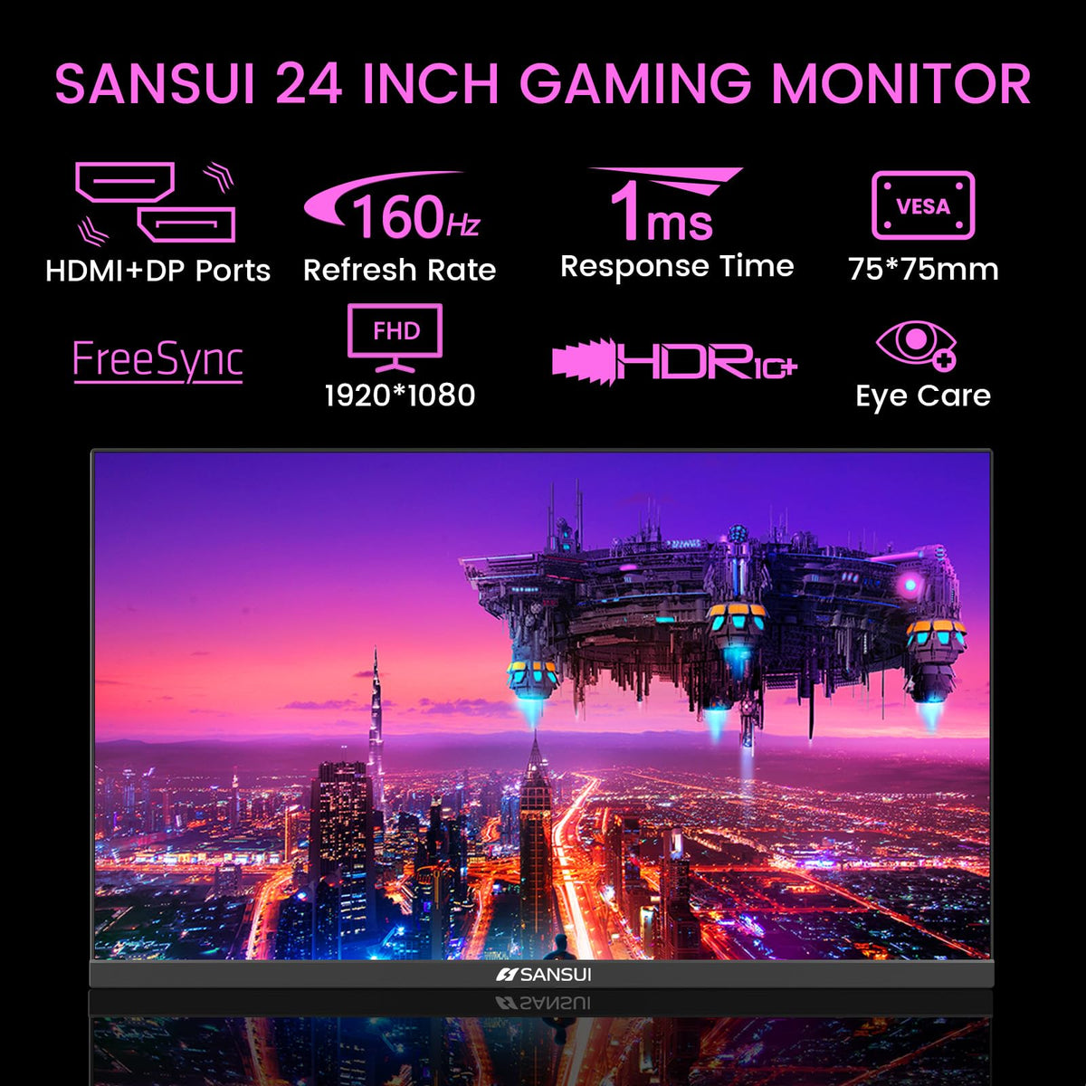 Close-up of quick settings menu on the Sansui monitor for fast tweaks.