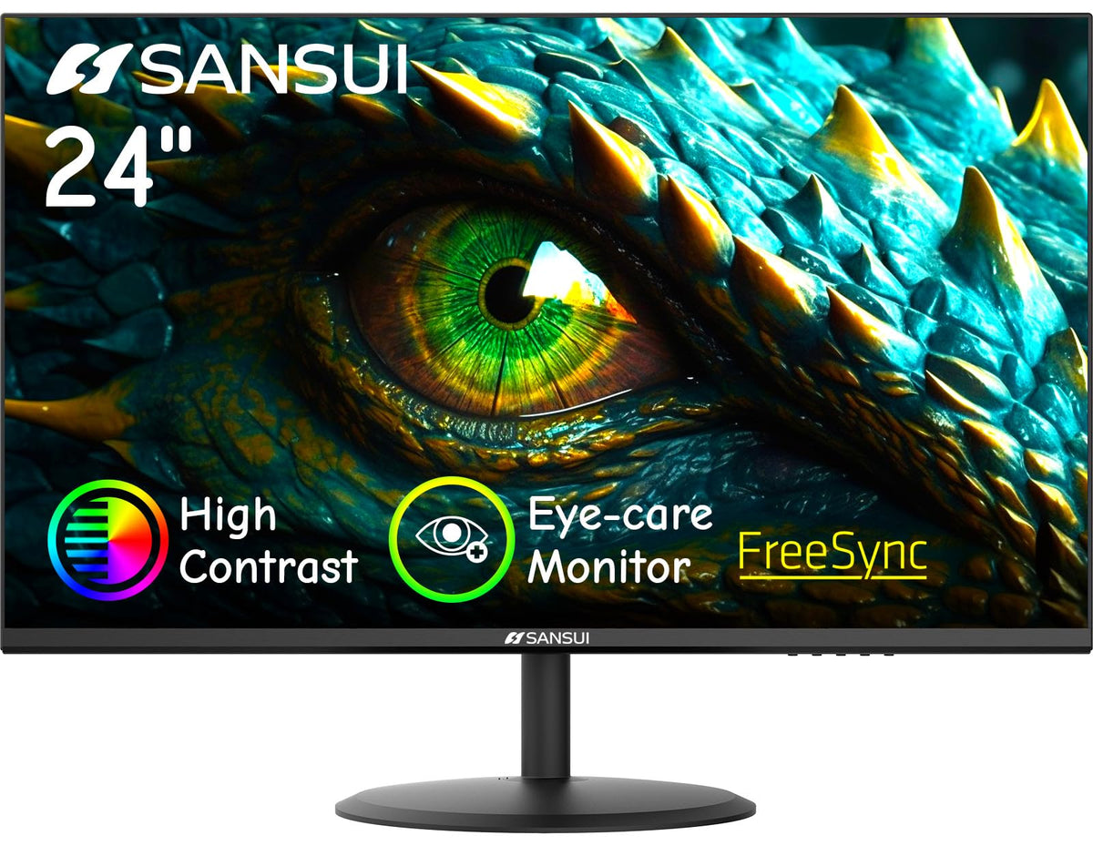 SANSUI 24-inch frame-less monitor front view for a sleek, distraction-free workspace.