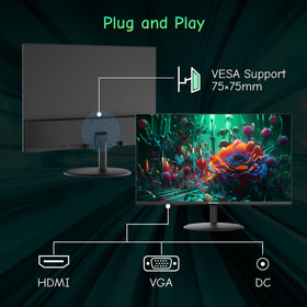 SANSUI 24-inch monitor shows HDMI and VGA ports for versatile connectivity.