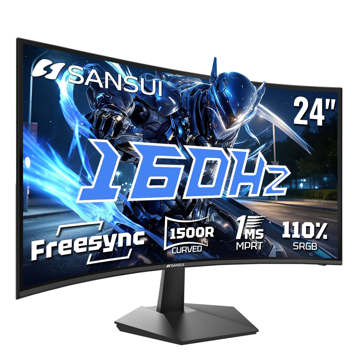 SANSUI 24-inch curved monitor front view for immersive gaming setups.
