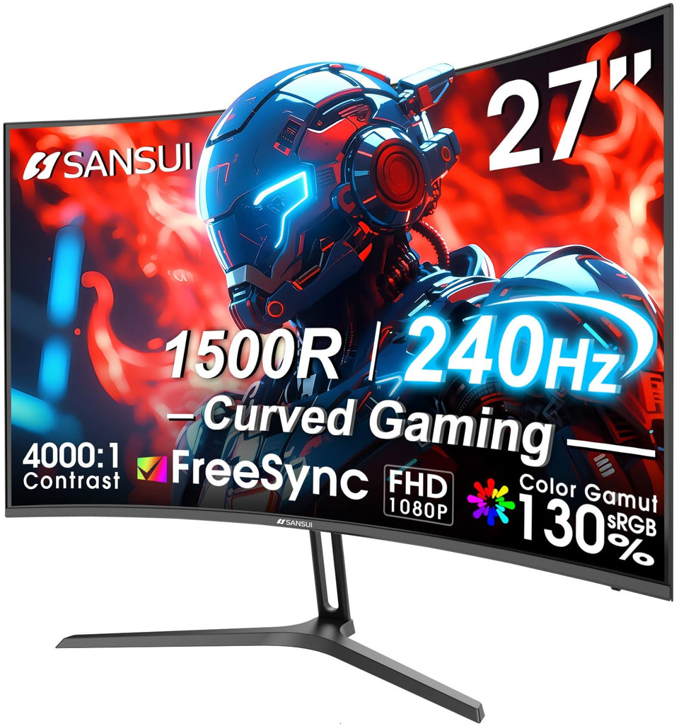 SANSUI 27-inch curved monitor with immersive curve for smooth action gaming