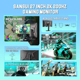 Close-up of vibrant WQHD IPS color showing DCI-P3 95% coverage on SANSUI