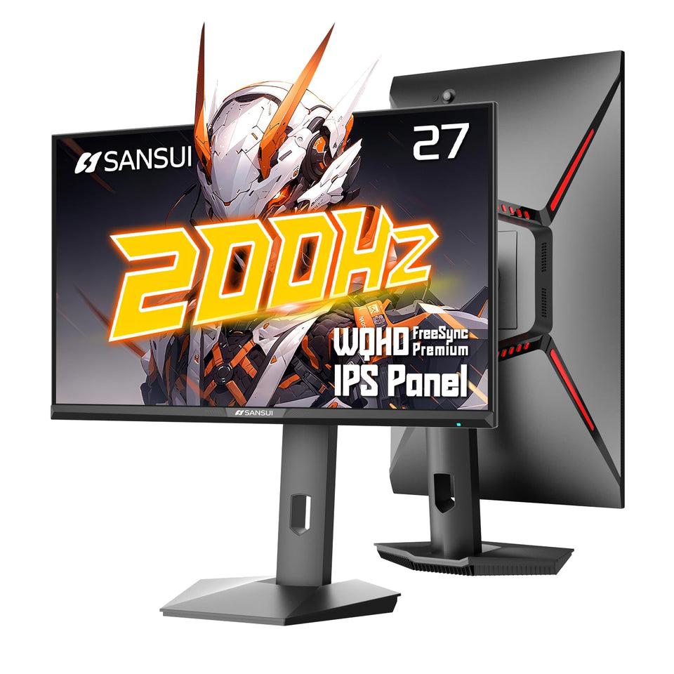 SANSUI 27-inch gaming monitor front view showing crisp WQHD visuals.