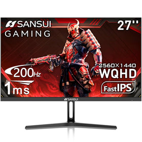 SANSUI 27inch monitor front view showing a sharp WQHD display for immersive gaming
