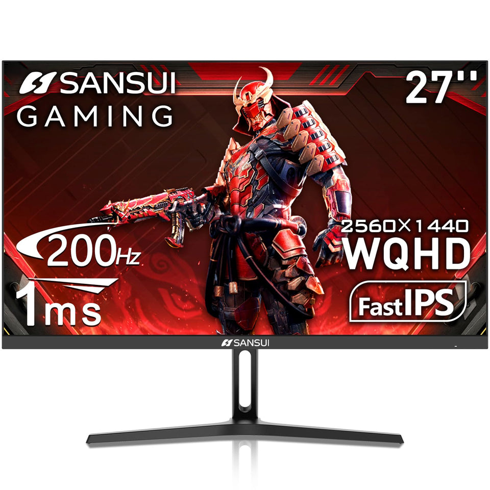 SANSUI 27inch monitor front view showing a sharp WQHD display for immersive gaming