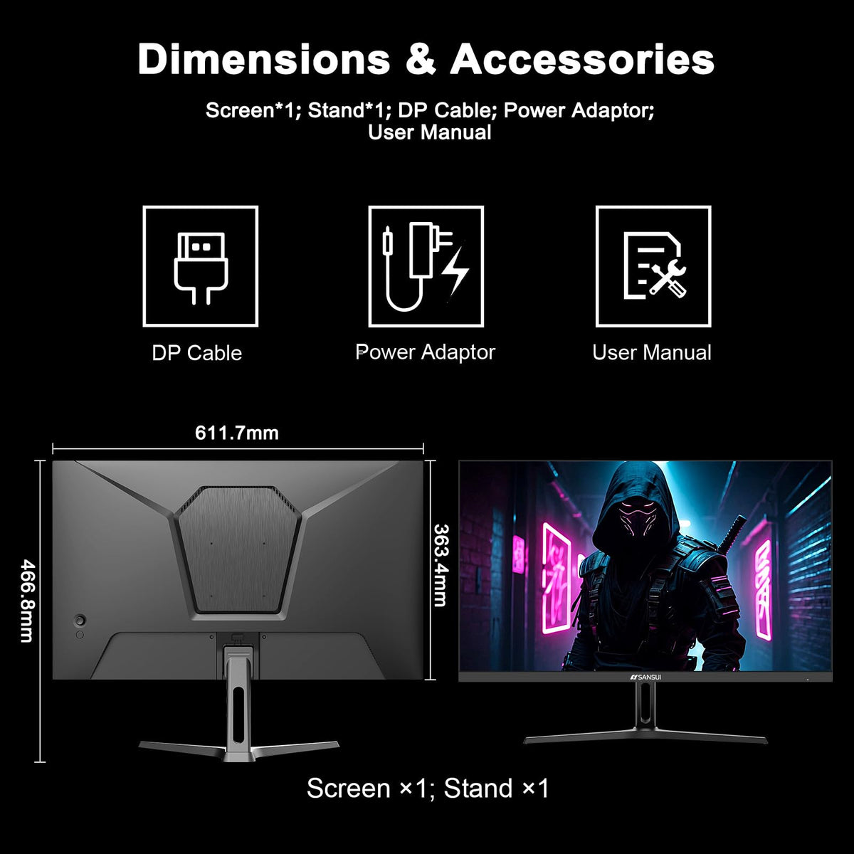 SANSUI 27inch monitor IPS panel delivering wide viewing angles and accurate color