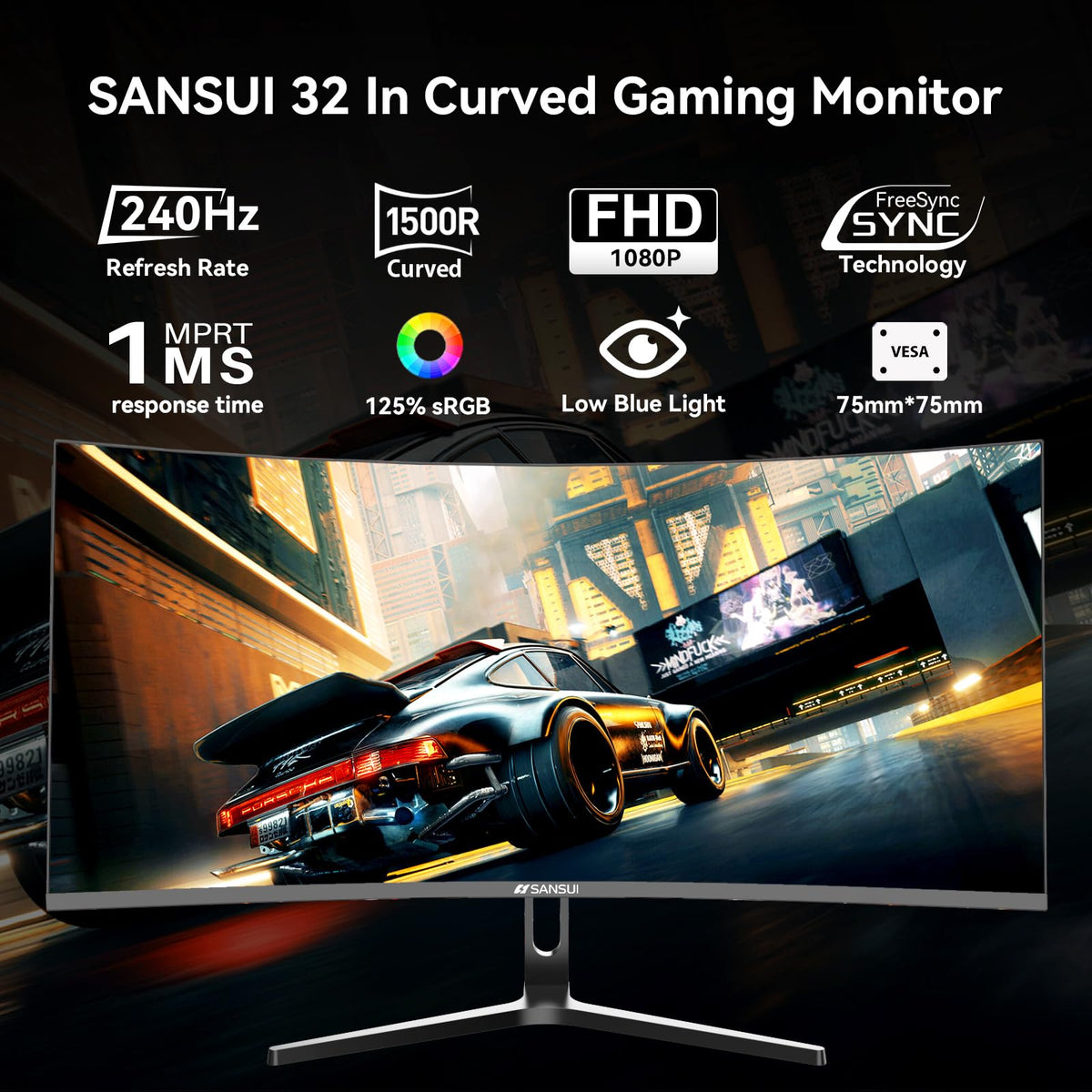 SANSUI 300 nits brightness with HDR enhances contrast and clarity.