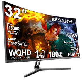 SANSUI 32-inch curved monitor front view for immersive gaming