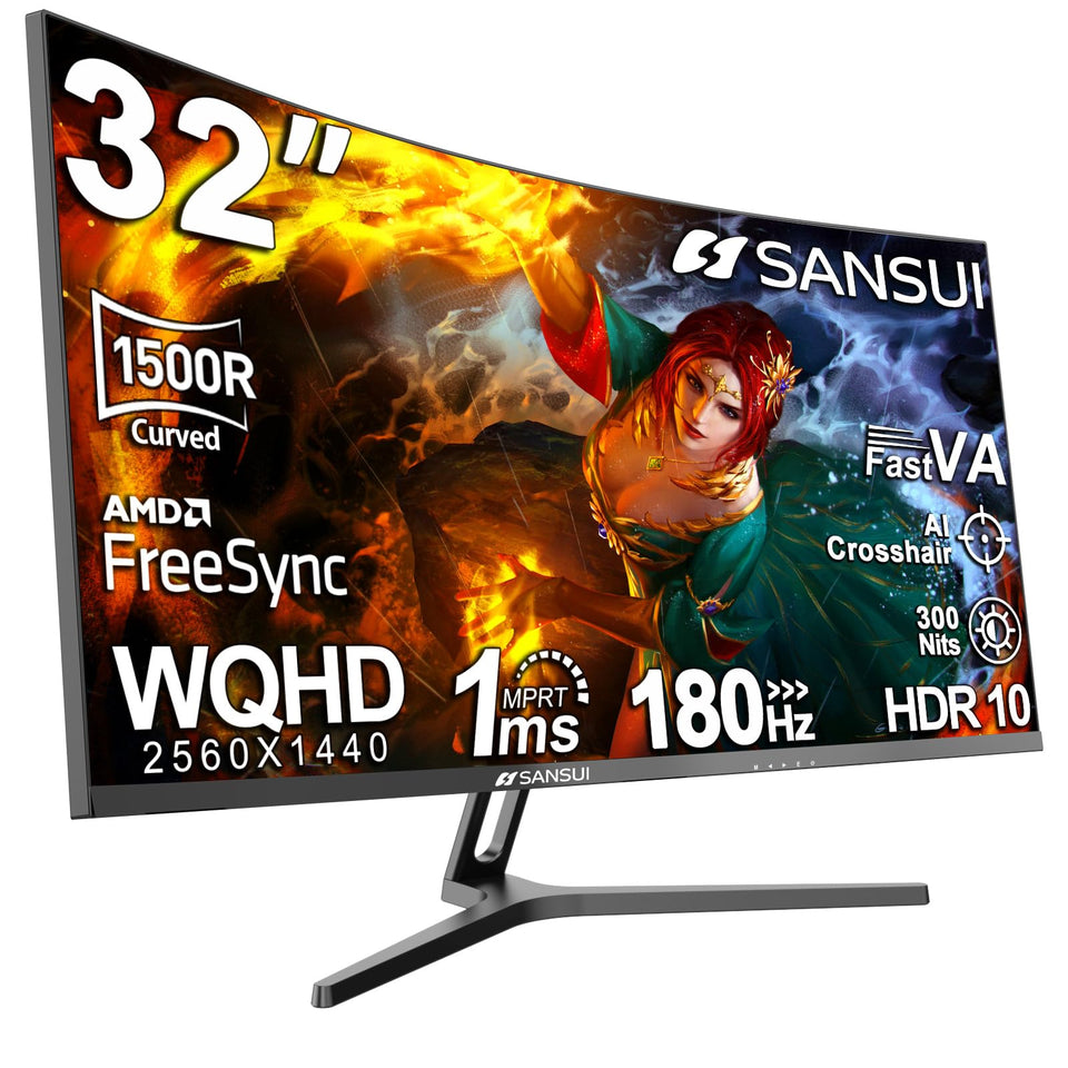 SANSUI 32-inch curved monitor front view for immersive gaming