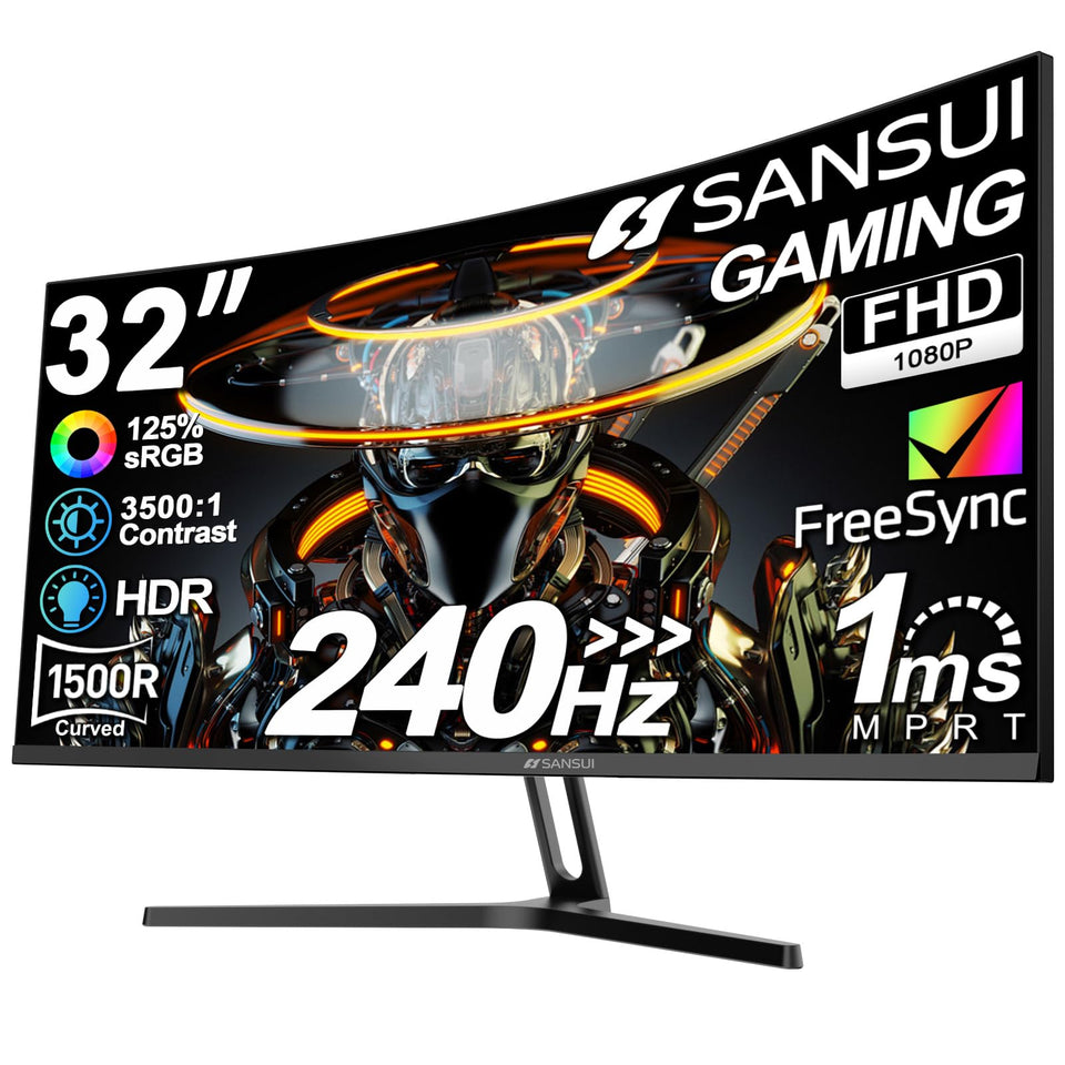 SANSUI 32 inch curved monitor delivers 240Hz responsiveness for immersive gameplay.