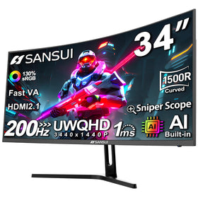 SANSUI 34-inch curved UWQHD monitor delivering immersive ultrawide visuals for gaming.
