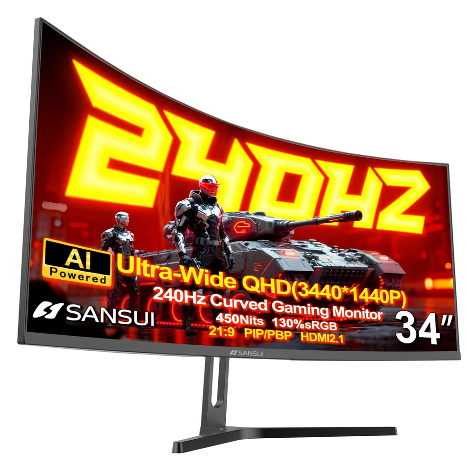 SANSUI 34-inch ultrawide curved monitor for immersive gaming and multitasking.