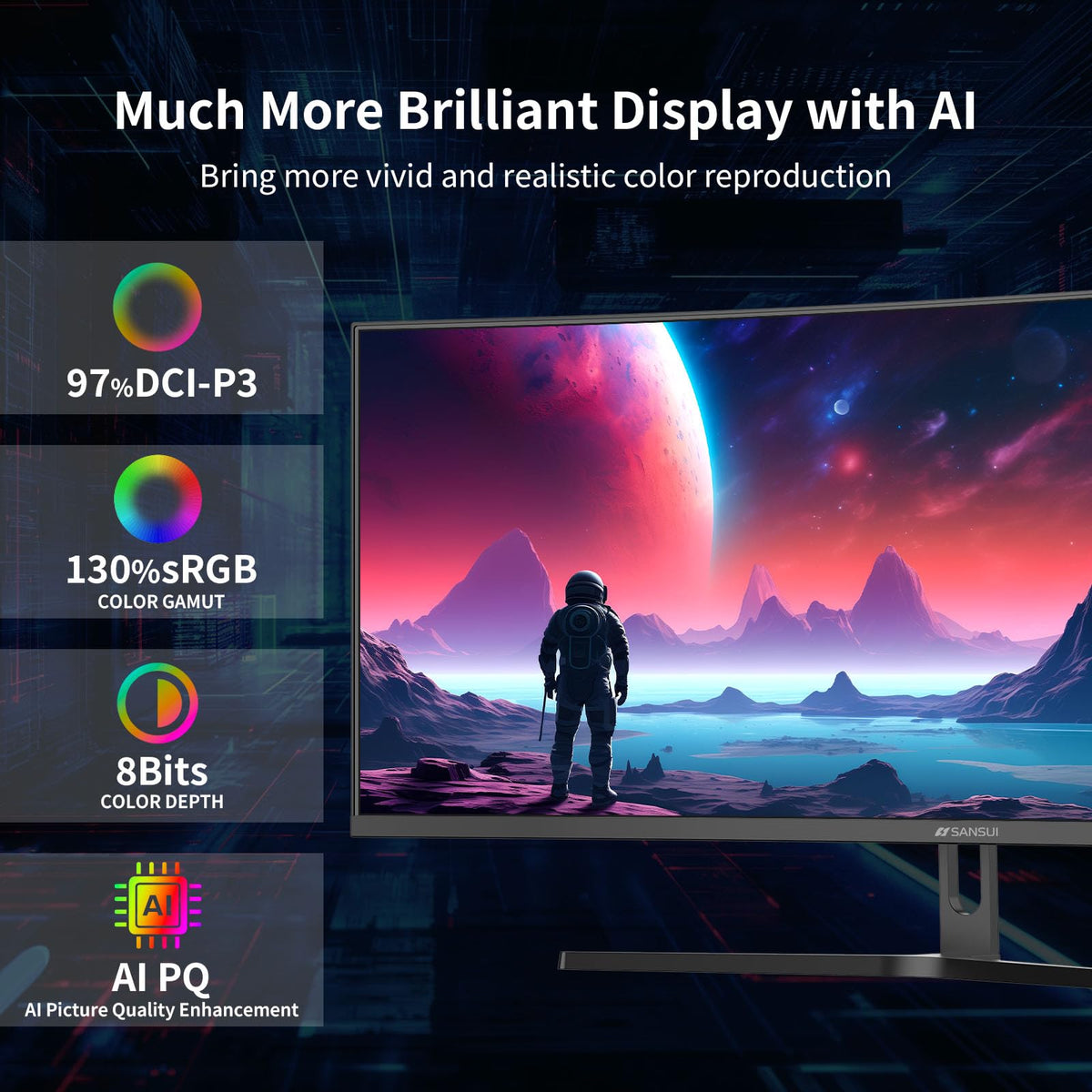 AI blue light reduction helps reduce eye strain during long sessions.