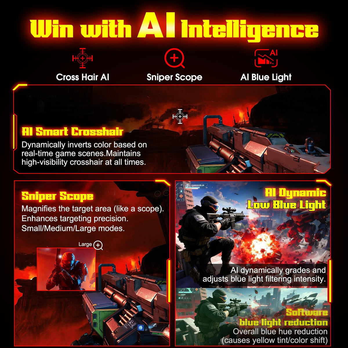 SANSUI AI Crosshair overlay helps aim in competitive shooters.